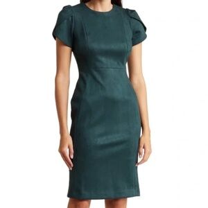 Calvin Klein Faux Suede Tulip Sleeve Sheath Dress - Teal Size 14